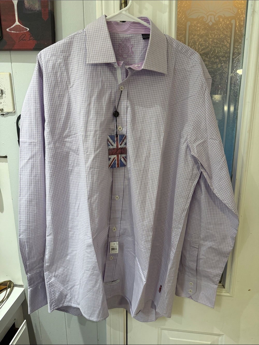 Kenneth Cole Reaction Light Lavender Check Dress Shirt